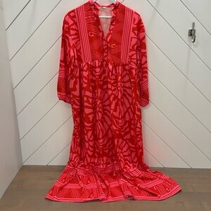 Red and Pink Flowy Maxi Dress